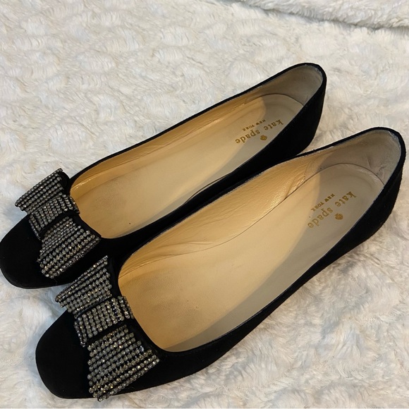 Kate Spade New York Crystal Bow Suede Flats Shoes Pumps Flats